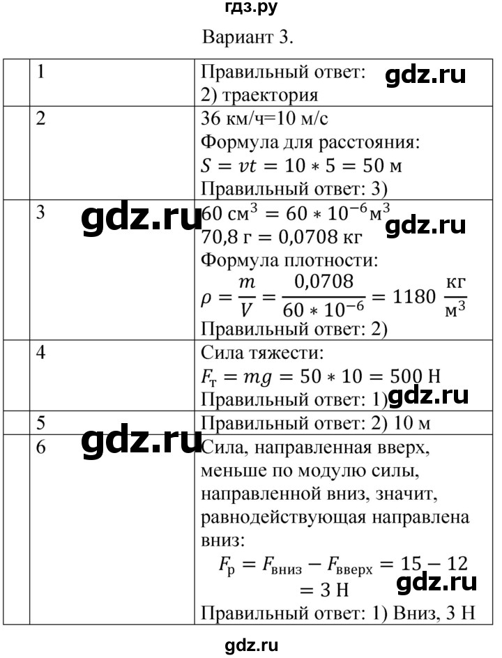 ГДЗ по физике 7 класс  Громцева контрольные и самостоятельные работы  контрольная работа / работа 2 (вариант) - 3, Решебник