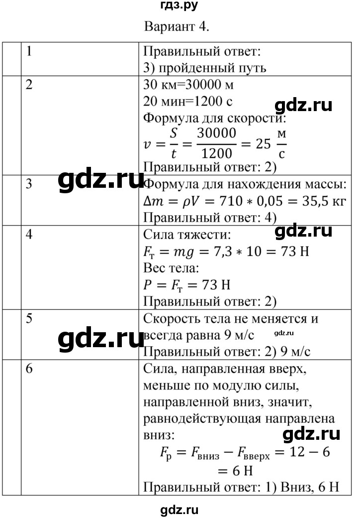 ГДЗ по физике 7 класс  Громцева контрольные и самостоятельные работы  контрольная работа / работа 2 (вариант) - 4, Решебник