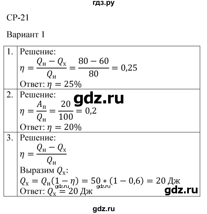 ГДЗ по физике 8 класс Громцева контрольные и самостоятельные работы  самостоятельные работы / СР-21 - Вариант 1, Решебник