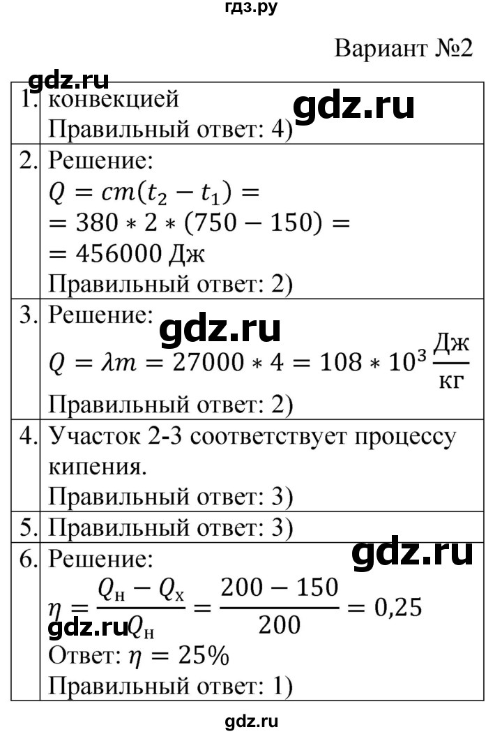 ГДЗ по физике 8 класс Громцева контрольные и самостоятельные работы  контрольные работы / КР-1 - Вариант 2, Решебник