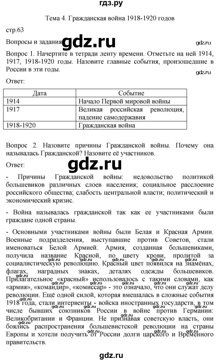 ГДЗ по истории 9 класс Бгажнокова История Отечества Для обучающихся с интеллектуальными нарушениями страница - 63, Решебник