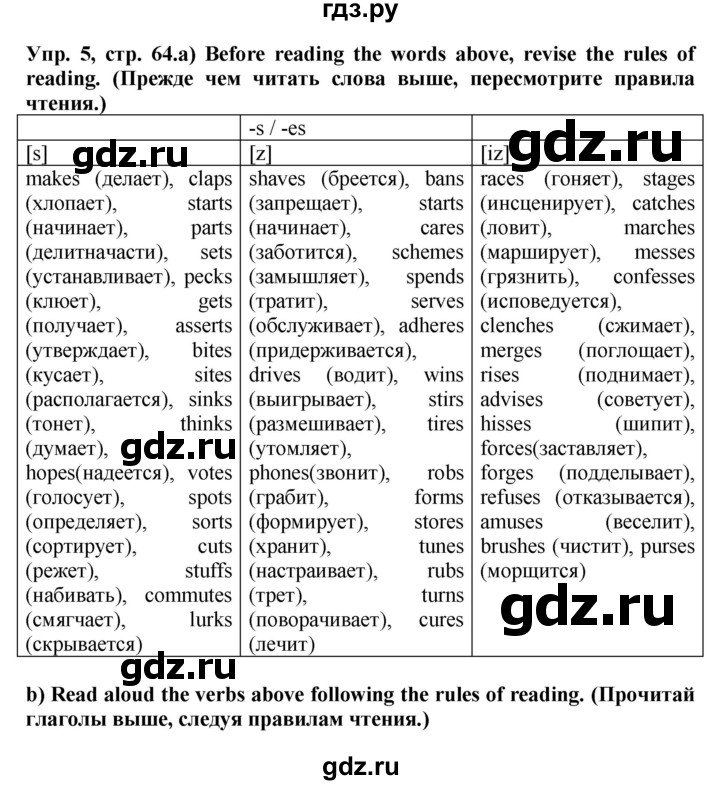 ГДЗ по английскому языку 5 класс Тимофеева грамматический тренажёр  страница - 64, Решебник №1 тренажёру 2021