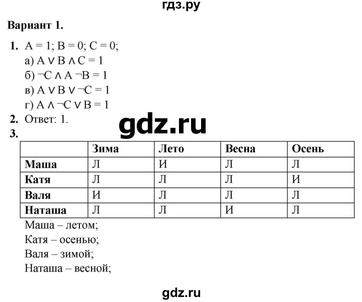 ГДЗ по информатике 8 класс Босова самостоятельные и контрольные работы  СР-10 - Вариант 1, Решебник
