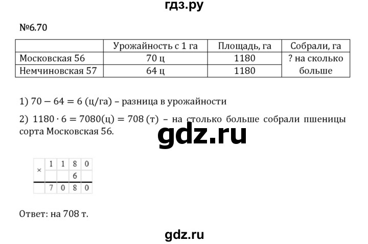 Гдз по математике за 5 класс Виленкин, Жохов, Чесноков ответ на номер № 6.70, Решебник 2024