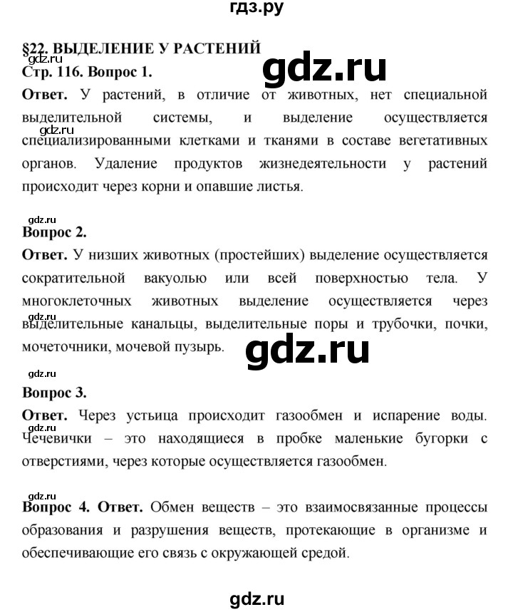 ГДЗ по биологии 6 класс  Пасечник  Базовый уровень страница - 116, Решебник