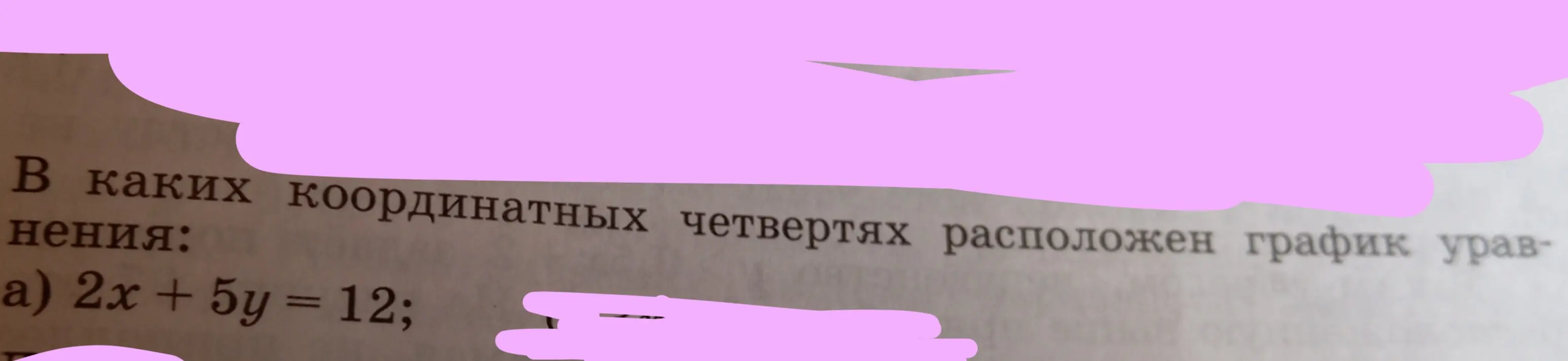 В каких координатных четвертях расположен график уравнения: 2x + 5y = 12