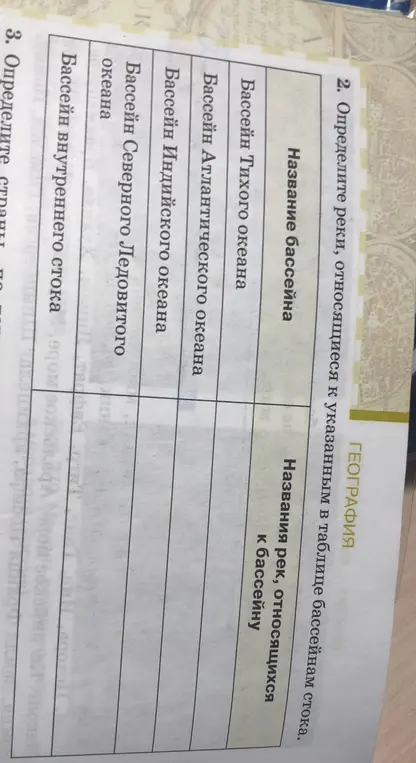 определите реки, относящиеся к указанным в таблице бассейнам стока евразии
