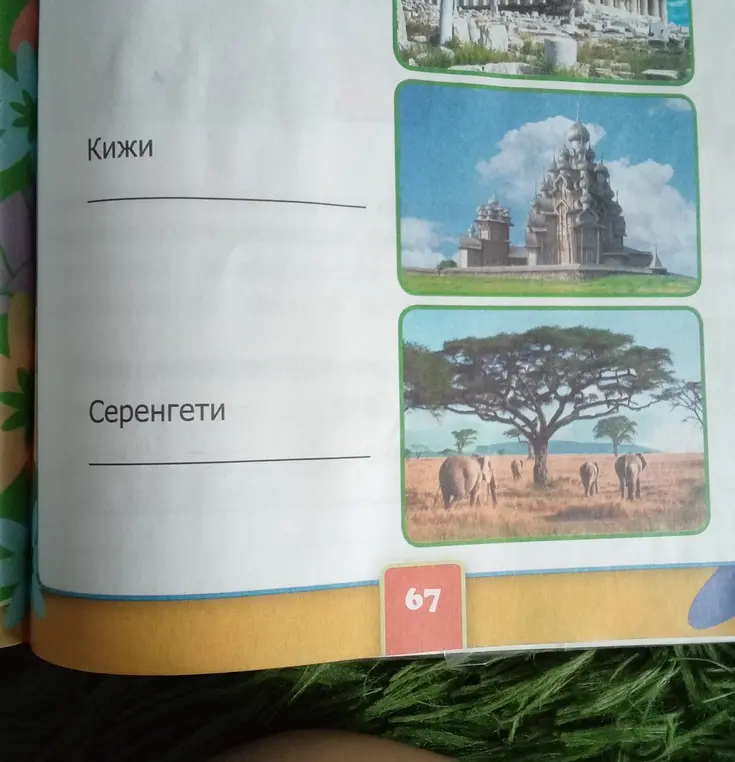 Как решить это задание?на каком материке находиться кижи и серенгети?