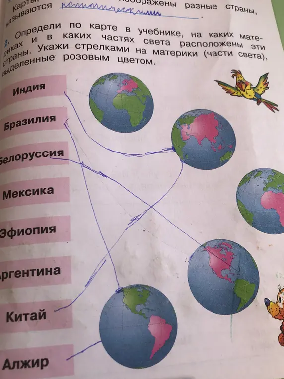 Определи по картинке на каких материках расположены страны 