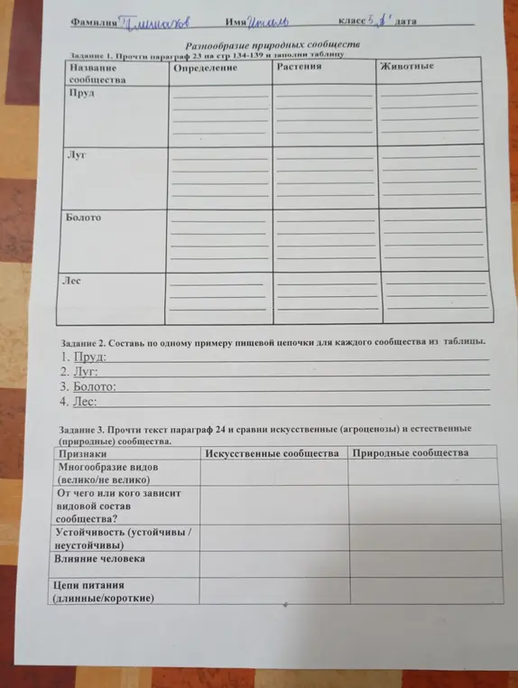 Ответь на контрольную работу по биологии пятый класс

