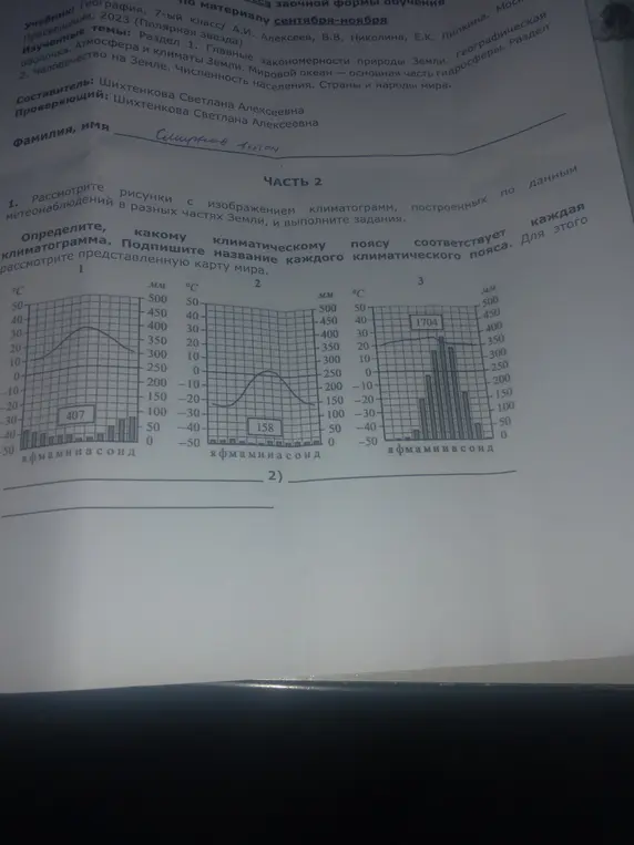 Определение климатических поясов по климатограммам