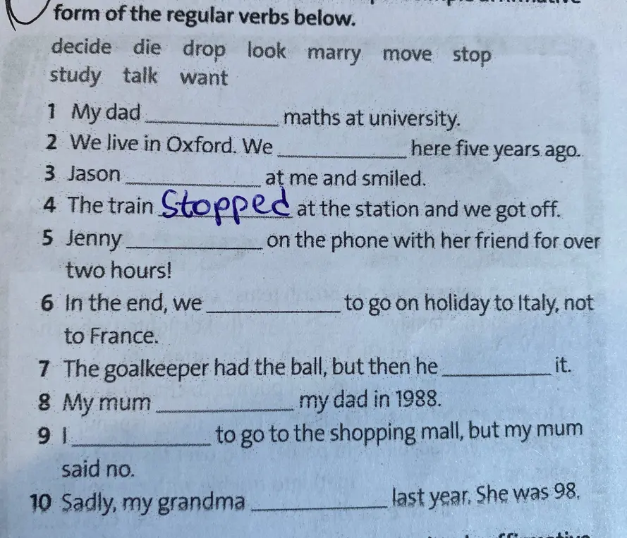 Вставь слова в past simple