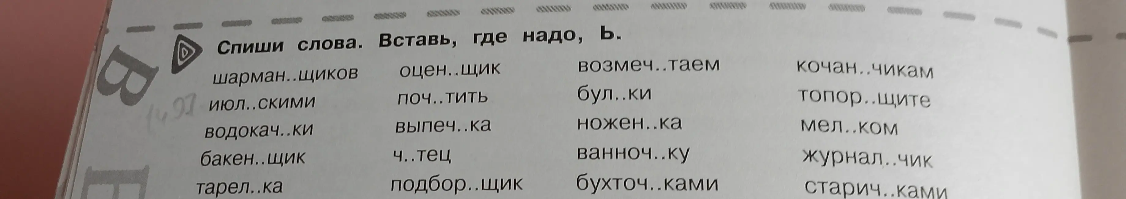 Пиши слова вставь где надо ь