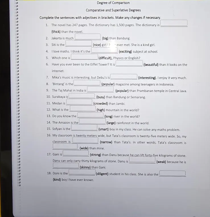 Заполни пропуски в предложениях, используя прилагательные в скобках в сравнительной или превосходной степени.