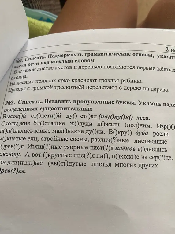 Вставь пропущенные буквы и укажи падеж выделенных существительных в тексте