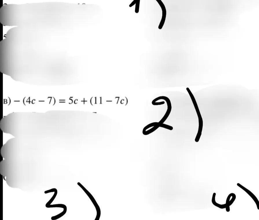 Реши уравнение -(4c-7) = 5c + (11-7c)