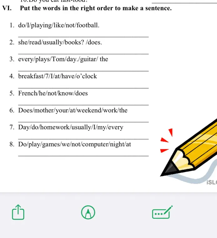 Поставь слова в правильном порядке, чтобы составить предложение: do/I/playing/like/not/football.