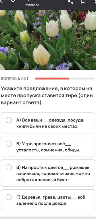 Укажи предложение, в котором на месте пропуска ставится тире