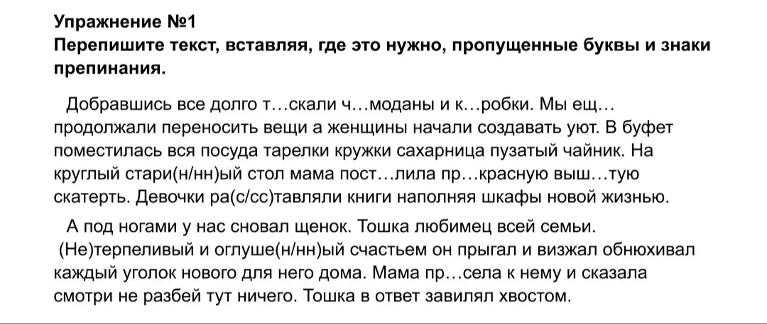 Перепиши текст, вставляя пропущенные буквы и знаки препинания