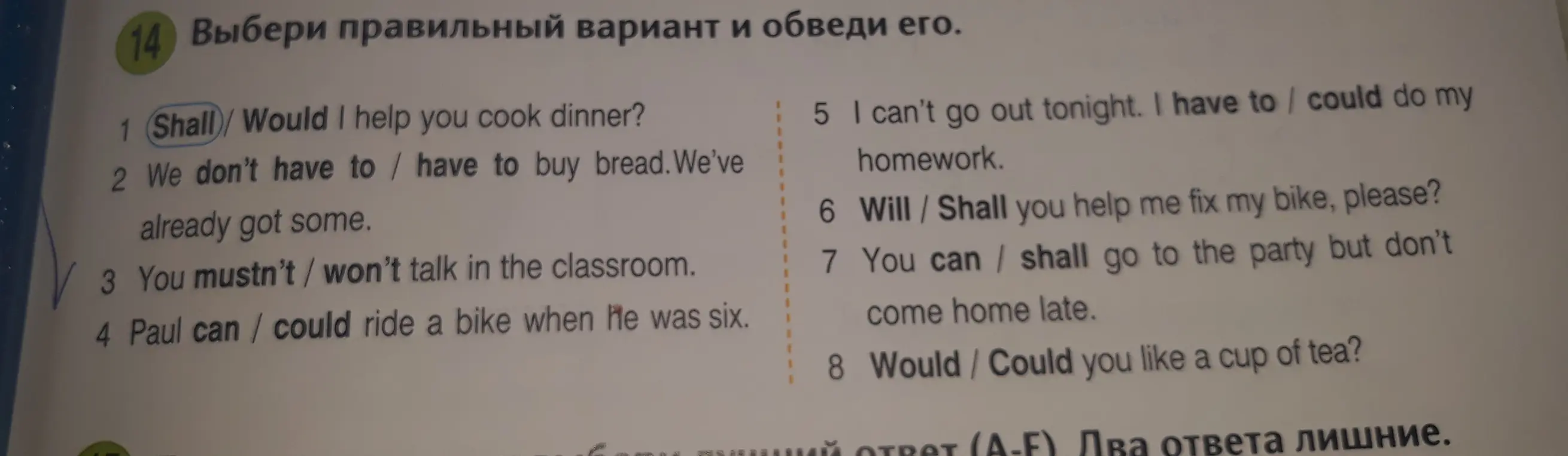 Выбери правильный вариант и обведи его