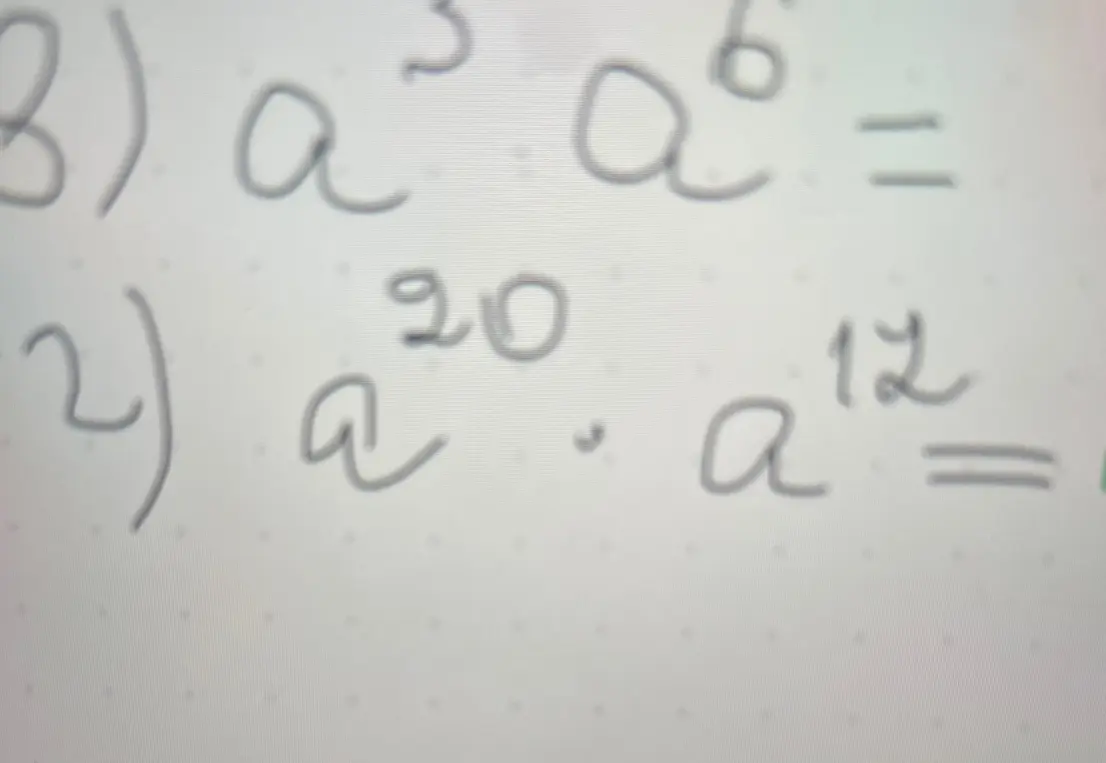 Представить в степени a^3 * a^6 и a^20 * a^12