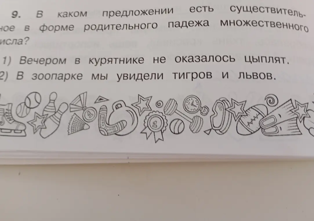 В каком предложении есть существительное в форме родительного падежа множественного числа?