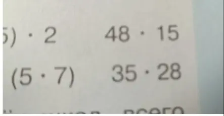 Реши примеры на умножение: 5 * 2, 48 * 15, 5 * 7, 35 * 28
