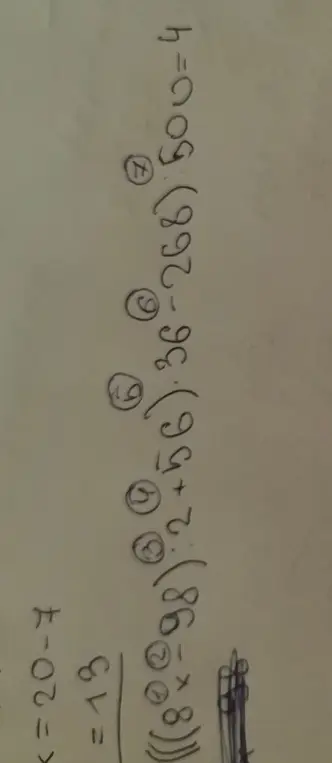 Вычисли значение выражения (((8 * 98) : 2 + 56) * 36 - 268) : 500 и реши уравнение X = 20 - 7
