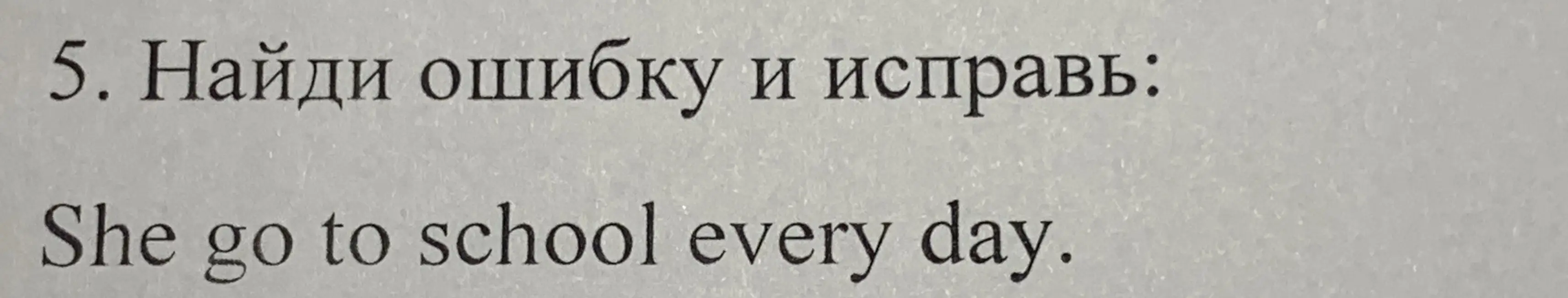 Найди и исправь ошибку в предложении 'She go to school every day'