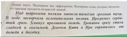 Сделай 1 предложение из текста, подчеркни орфограммы и слова, обозначающие признак предмета волнистой линией