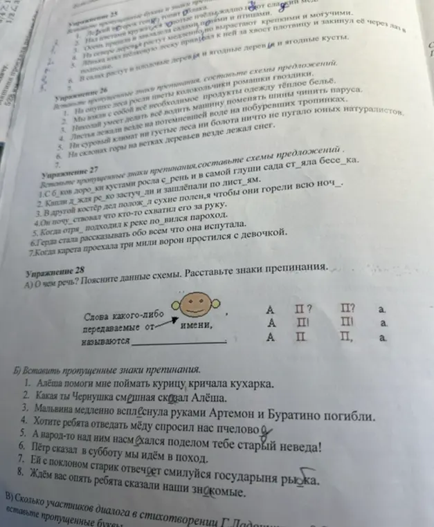 О чём речь? Поясни данные схемы и расставь знаки препинания в предложениях.