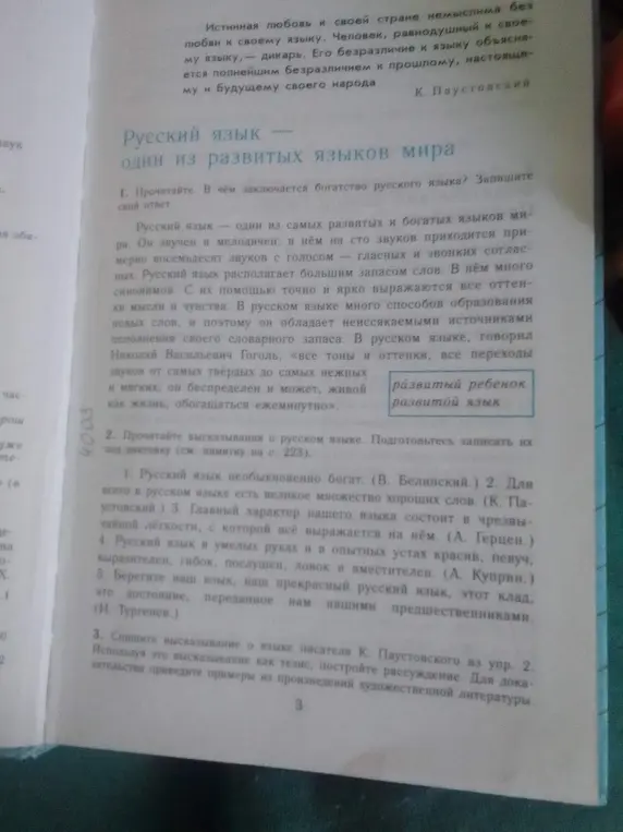 В чём заключается богатство русского языка? Запишите свой ответ.