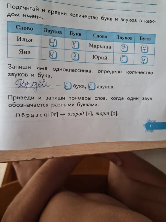 Подсчитай и сравни количество букв и звуков в каждом имени. Запиши имя одноклассника, определи количество звуков и букв. Приведи и запиши примеры слов, когда один звук обозначается разными буквами. Соедини части пословиц. Вставь в слова пропущенные буквы, обозначающие на письме парные глухие и звонкие согласные.
