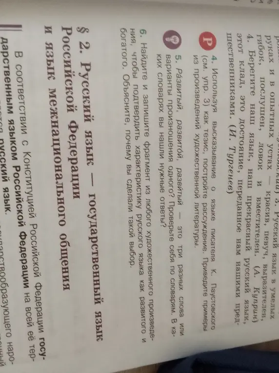 Объясни, почему слова "развитой", "развитый", "разветвленный" — это три разных слова и найди и запиши фрагмент из любого художественного произведения, чтобы подтвердить характеристику русского языка как развитого и богатого.