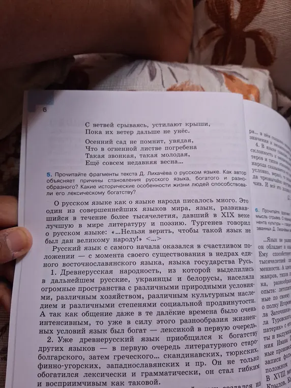 Прочитай фрагменты текста Д. Лихачёва о русском языке. Как автор объясняет причины становления русского языка богатого и разнообразного? Какие исторические особенности жизни людей способствовали его лексическому богатству?