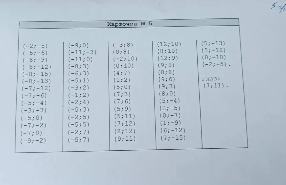 Нарисуй по координатам из карточки № 5