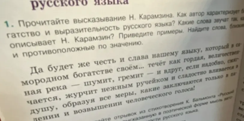 Прочитай высказывание Н. Карамзина и ответь, как автор характеризует богатство и выразительность русского языка