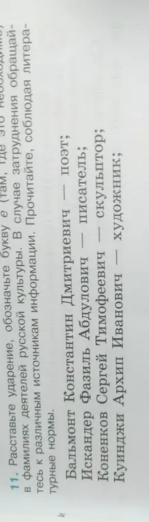 Расставь ударение, обозначь букву ё (там, где это необходимо) в фамилиях деятелей русской культуры