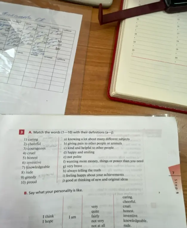 Сопоставь слова (1–10) с их определениями (a–j).