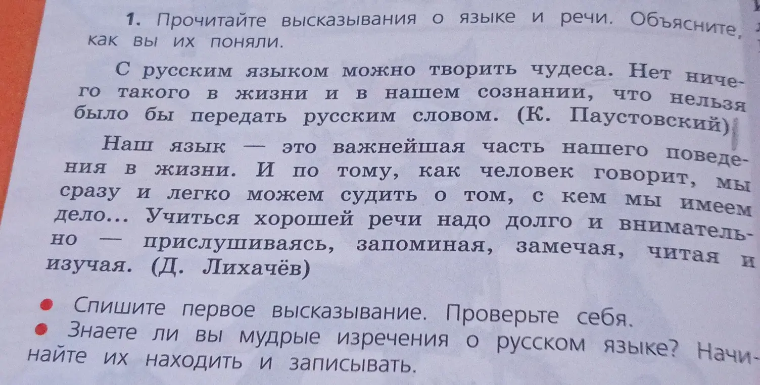 Прочитай высказывания о языке и речи и объясни, как я их понял