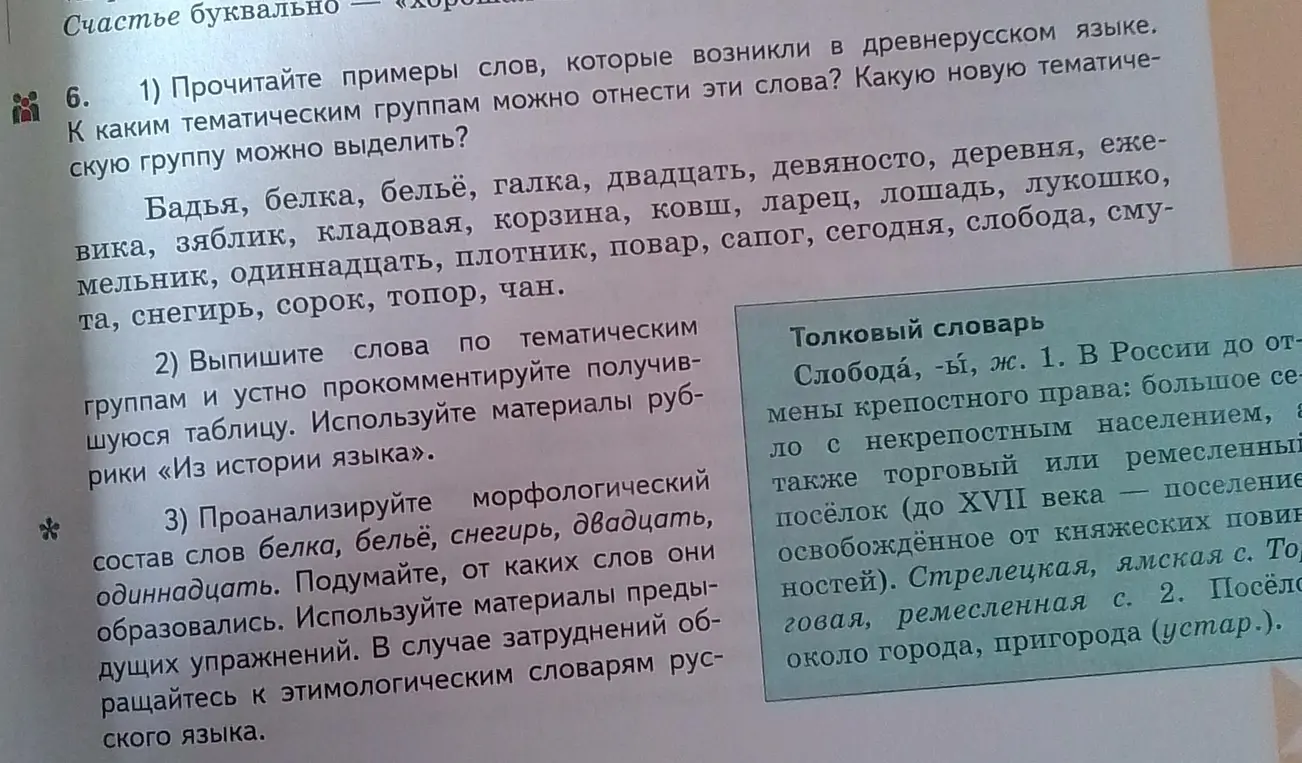 Прочитай слова, выпиши их по тематическим группам, проанализируй морфологический состав слов белка, бельё, снегирь, двадцать, одиннадцать и подумай, от каких слов они образовались