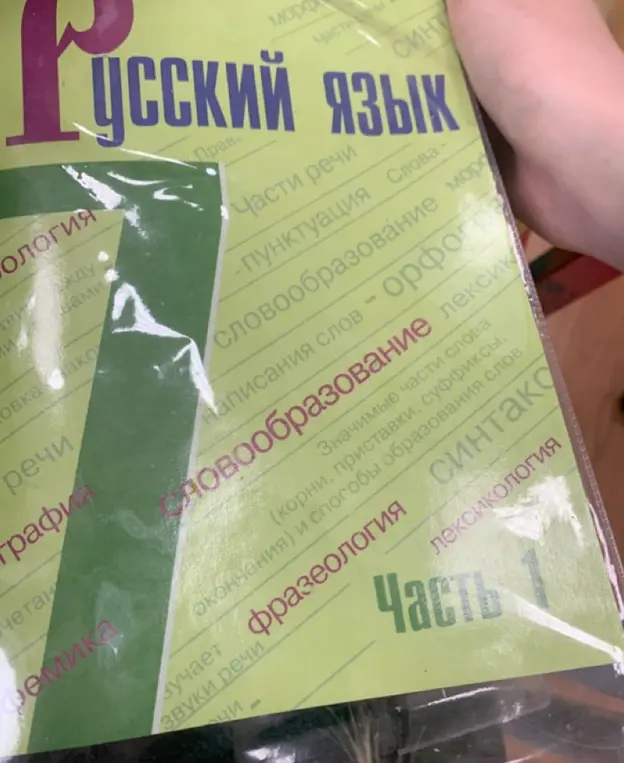 Определи, что за предмет на обложке и какие разделы языка там перечислены
