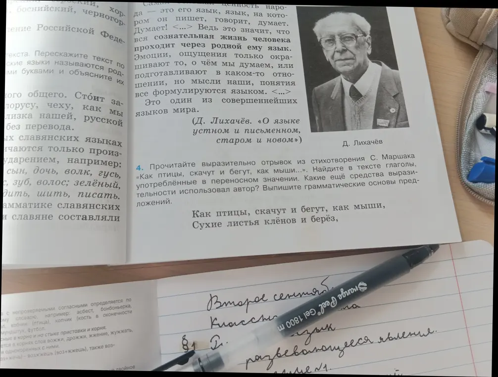 Прочитай выразительно отрывок из стихотворения С. Маршака «Как птицы, скачут и бегут, как мыши...». Найди в тексте глаголы употребленные в переносном значении. Какие ещё средства выразительности использовал автор? Выпиши грамматические основы предложений.