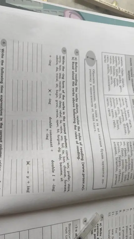 Напиши глаголы в правильную колонку с окончанием -ing