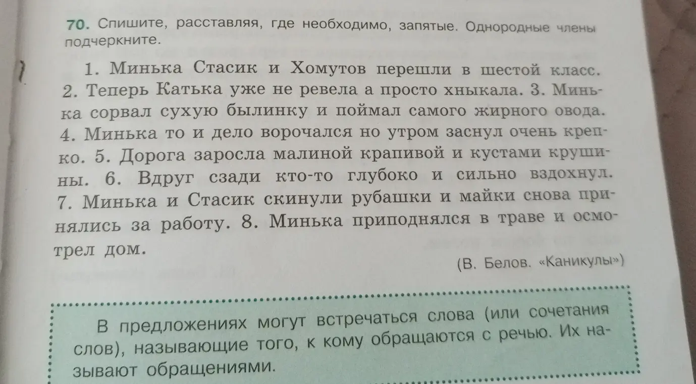 Расставь запятые и подчеркни однородные члены предложения в тексте.