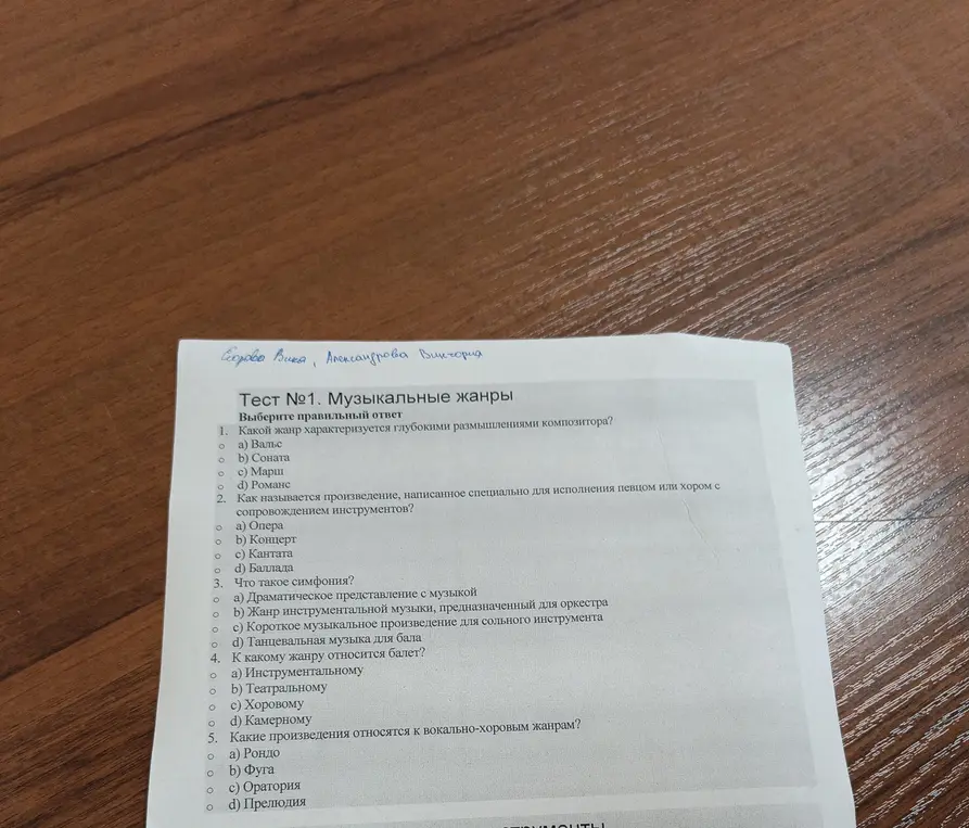 Выбери правильный ответ в тесте по музыкальным жанрам: Какой жанр характеризуется глубокими размышлениями композитора?