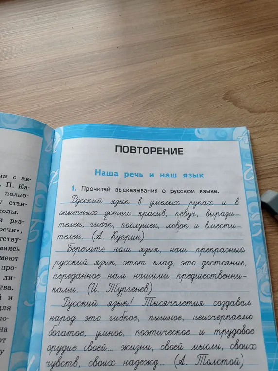Подчеркни имена прилагательные, которые характеризуют наш язык.