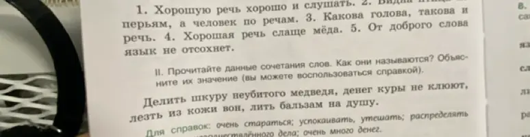 Прочитай сочетания слов, как они называются? Объясни их значение: Делить шкуру неубитого медведя, денег куры не клюют, лезть из кожи вон, лить бальзам на душу.