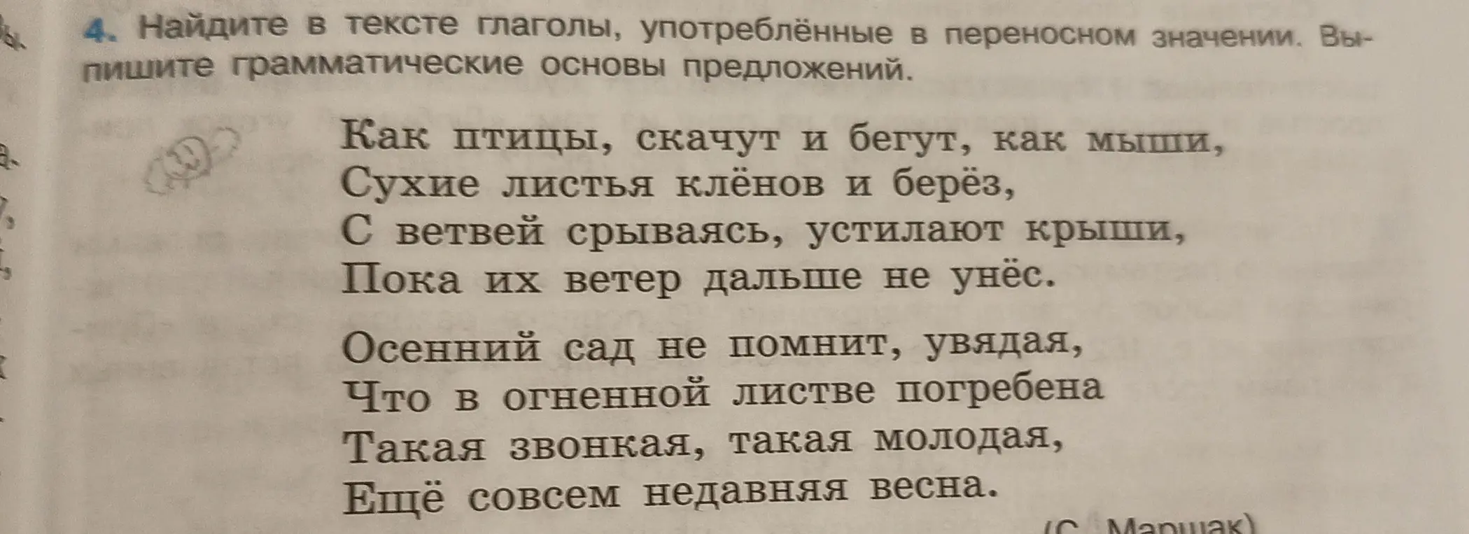 Найди в тексте глаголы, употреблённые в переносном значении и выпиши грамматические основы предложений.