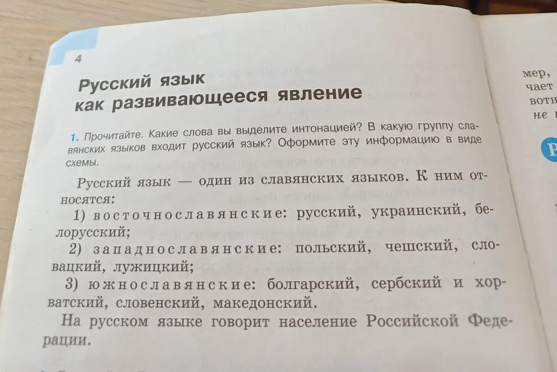 Прочитай текст, какие слова я выделю интонацией, в какую группу славянских языков входит русский язык и оформи эту информацию в виде схемы.
